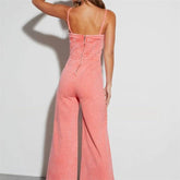 Denim Slim Fit Pink Flared Jumpsuit